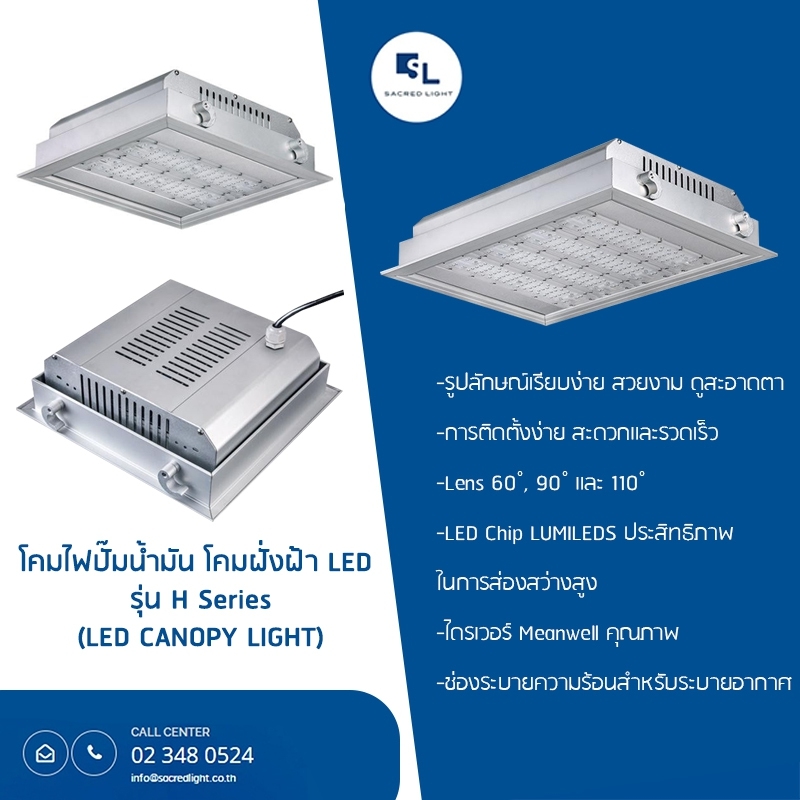 โคมไฟปั๊มน้ำมัน LED / โคมไฟฝังฝ้า LED รุ่น H (LED CANOPY LIGHT H Series)