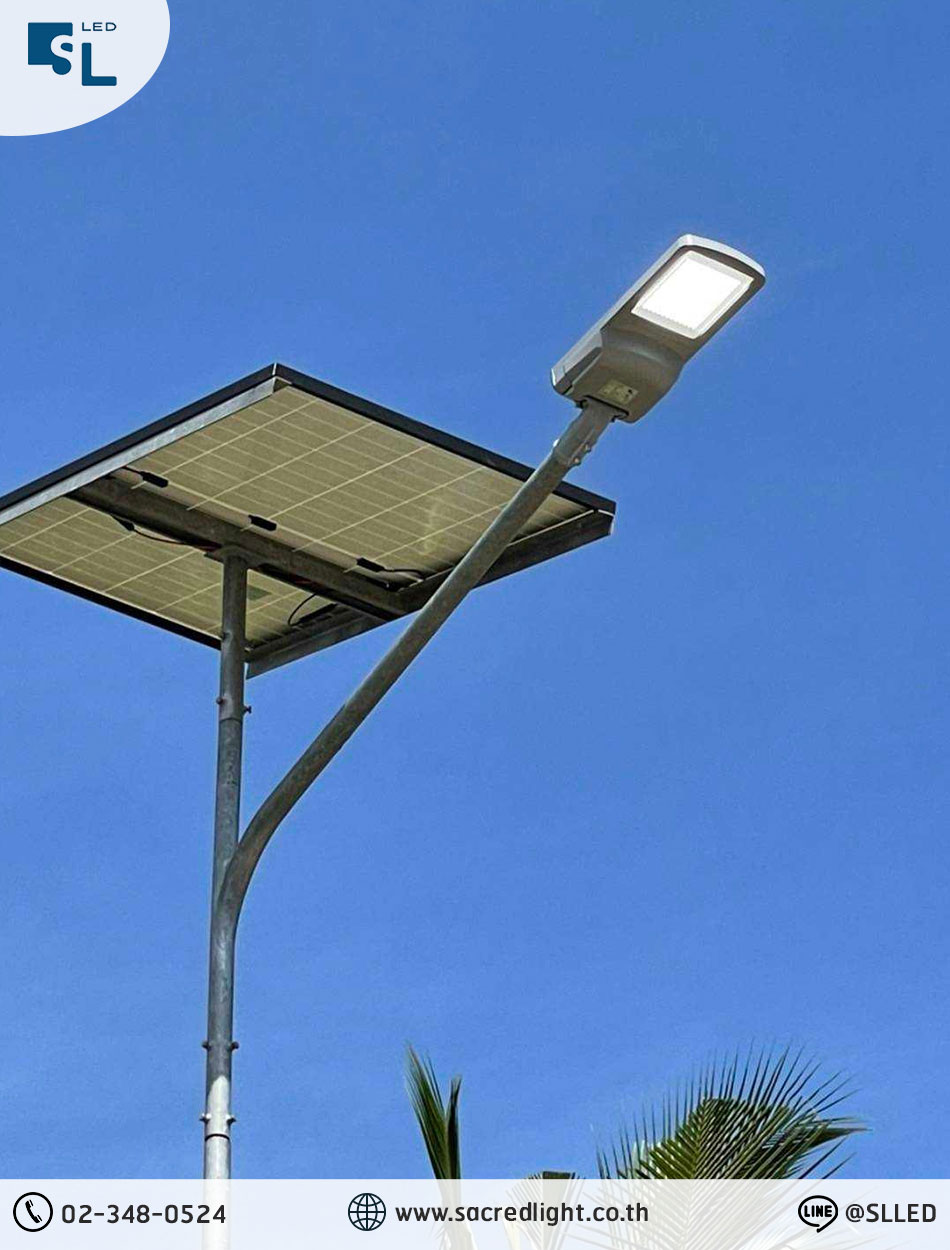 ผลงานการติดตั้งโคมไฟถนนโซล่าเซลล์ รุ่น MASTERPRO-H-DC Series (LED SOLAR STREET LIGHT) @จังหวัดชลบุรี