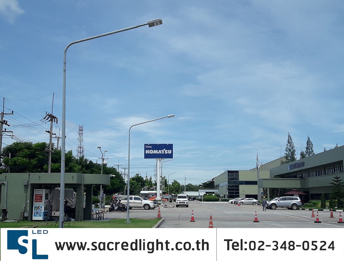 ผลงานการติดตั้งโคมไฟถนน LED (LED STREET LIGHT) @ผลิตและส่งออกรถขุดตักไฮดรอลิค อมตะนคร