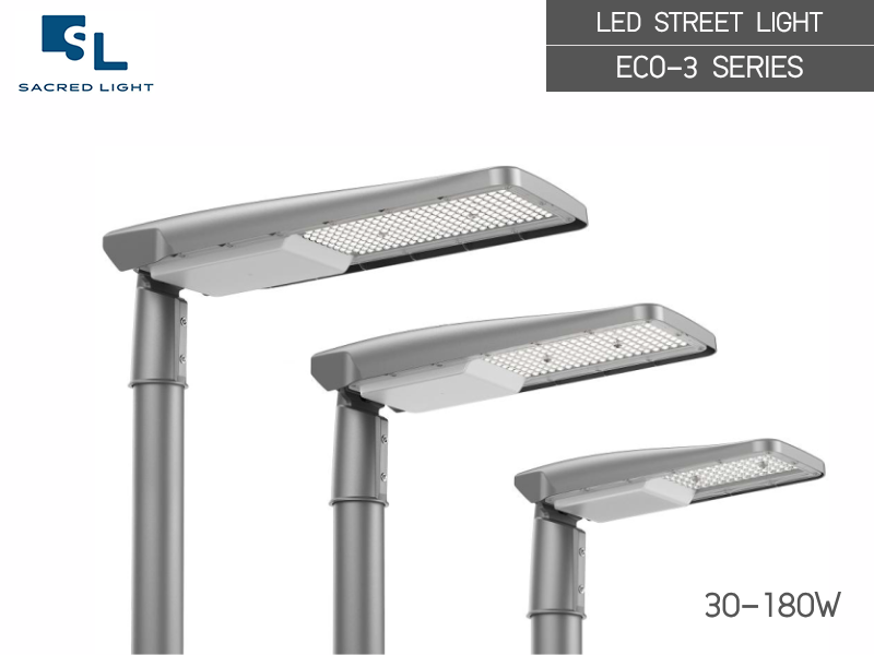 โคมไฟถนน LED ECO-3 Series 30W&ndash;180W สำหรับถนน ลานจอดรถ และพื้นที่กลางแจ้ง