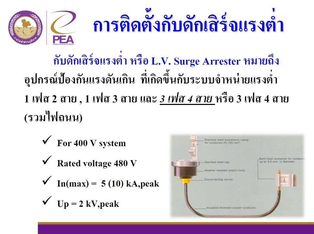 สเปกและคุณสมบัติของกับดักเสิร์จแรงต่ำ LV Surge Arrester สำหรับระบบ 400V