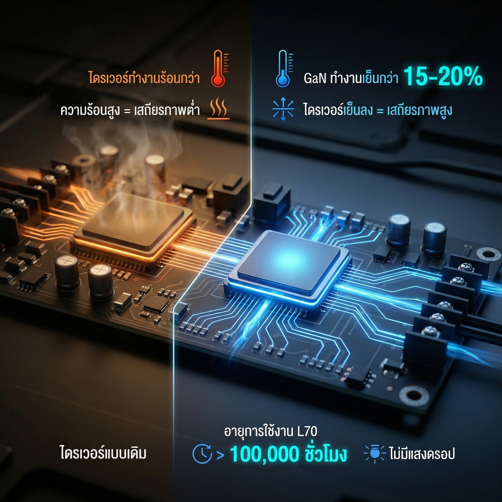 เทคโนโลยี GaN ในไดรเวอร์โคมไฟไฮเบย์