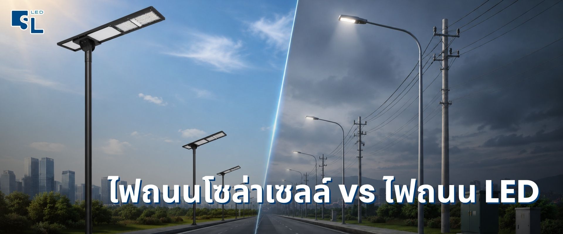 เปรียบเทียบไฟถนนโซล่าเซลล์กับโคมไฟถนน LED ระบบสายไฟ เลือกแบบไหนเหมาะกับโครงการ โดย SacredLight