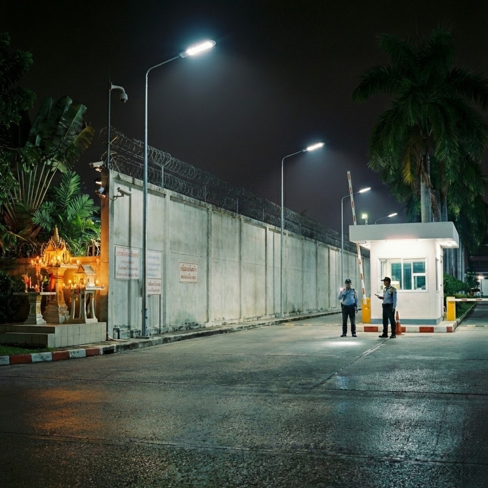 ไฟรอบรั้วและระบบรักษาความปลอดภัย