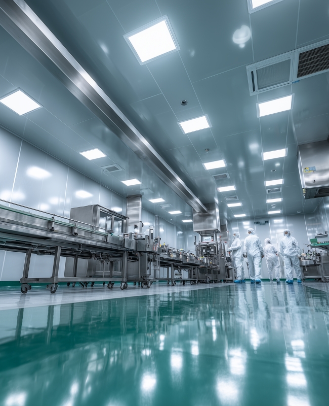 ห้องคลีนรูมติดโคมไฟฝังฝ้า โคมไฟไฮเบย์ฝังฝ้า