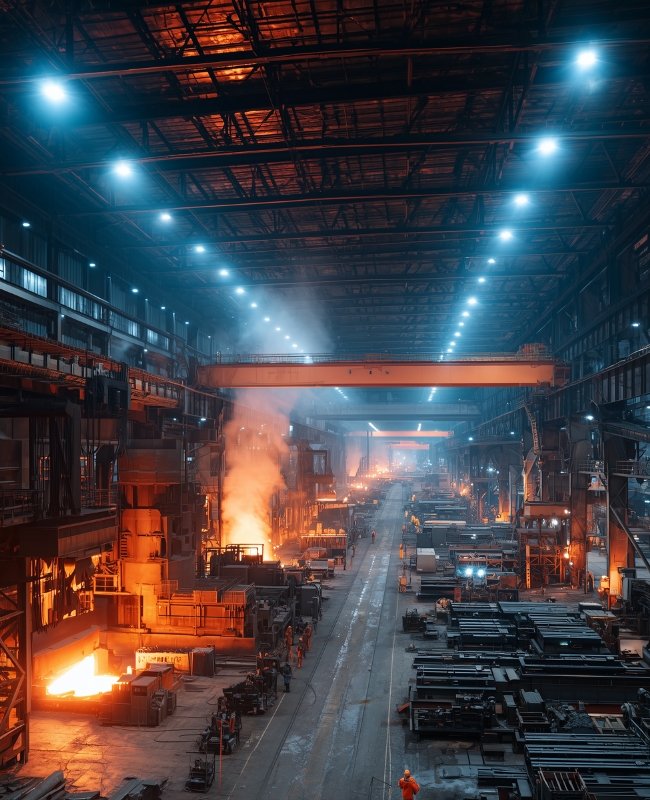 ภาพโรงงานอุตสาหกรรมที่มีสภาพแวดล้อมอุณหภูมิสูงใช้โคมไฟLEDทนความร้อนสูง