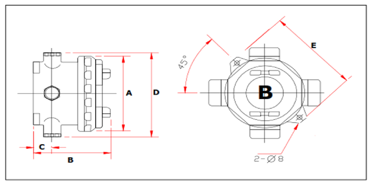 ขนาดของสินค้าอุปกรณ์กันระเบิด ประเภท ข้อต่อกันระเบิด(แบบกลม) ERB