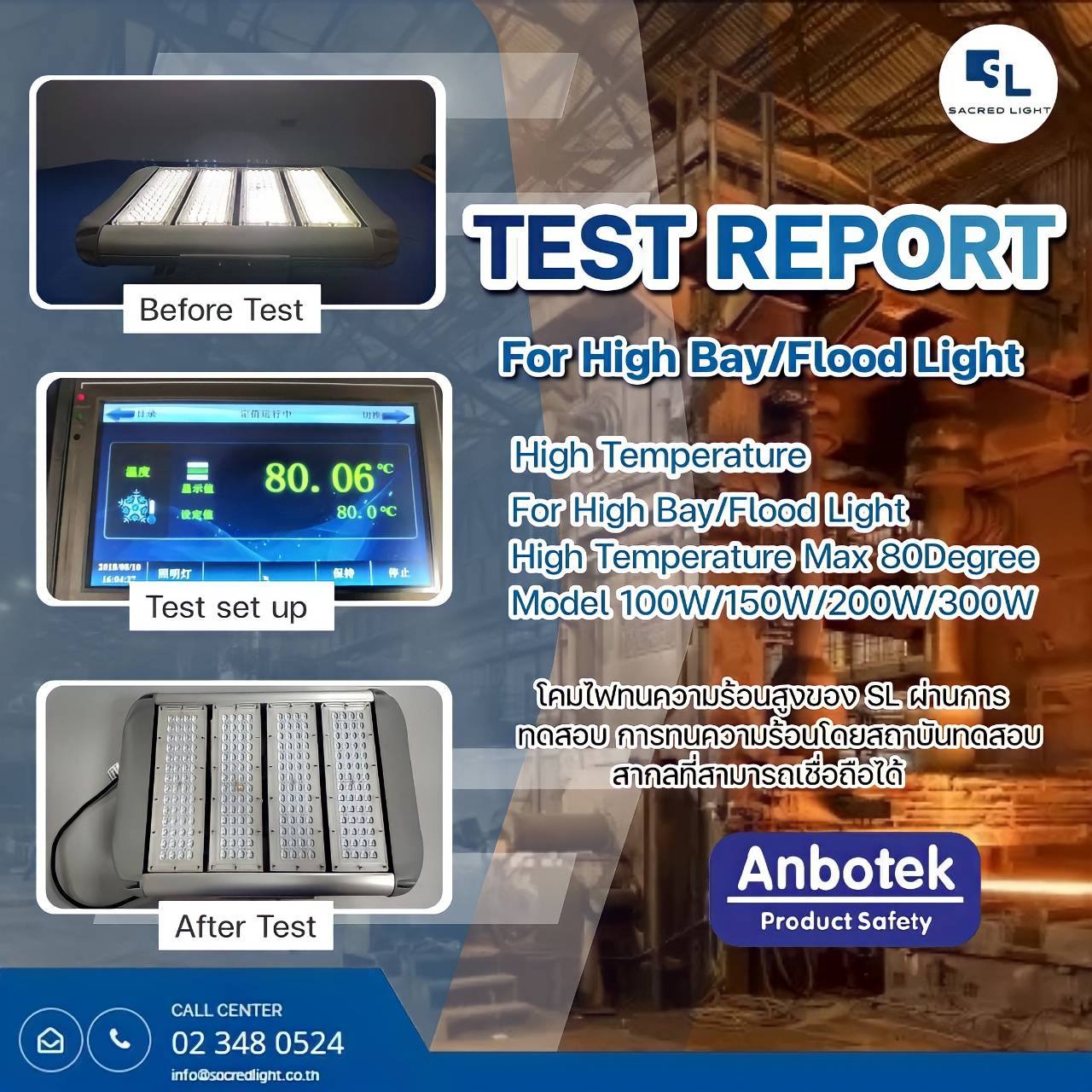 Test Report ของโคมไฟทนความร้อนสูง LED (LED HIGH TEMP) รุ่น ED Series