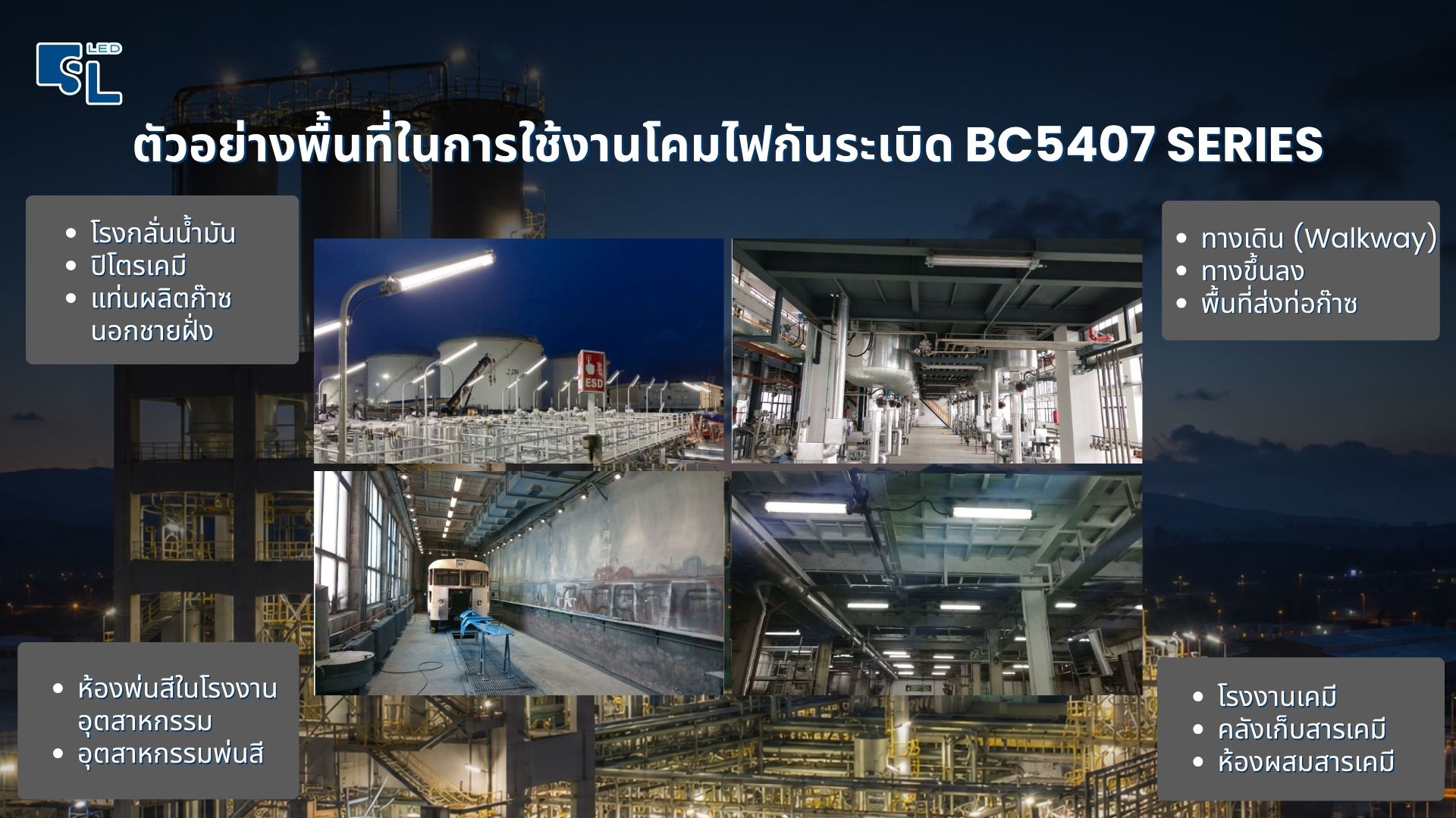 ติดตั้งโคมไฟกันระเบิด T8 BC5407 Series ในโรงกลั่นน้ำมัน ปิโตรเคมี และแท่นผลิตก๊าซนอกชายฝั่ง โดย SacredLight