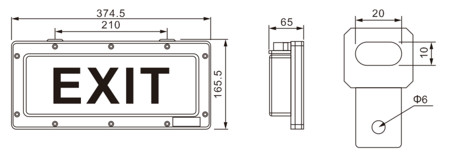 ขนาดของสินค้าป้ายไฟทางออกกันระเบิด (Explosion Proof Exit Light) : รุ่น BYY (Dimensions)