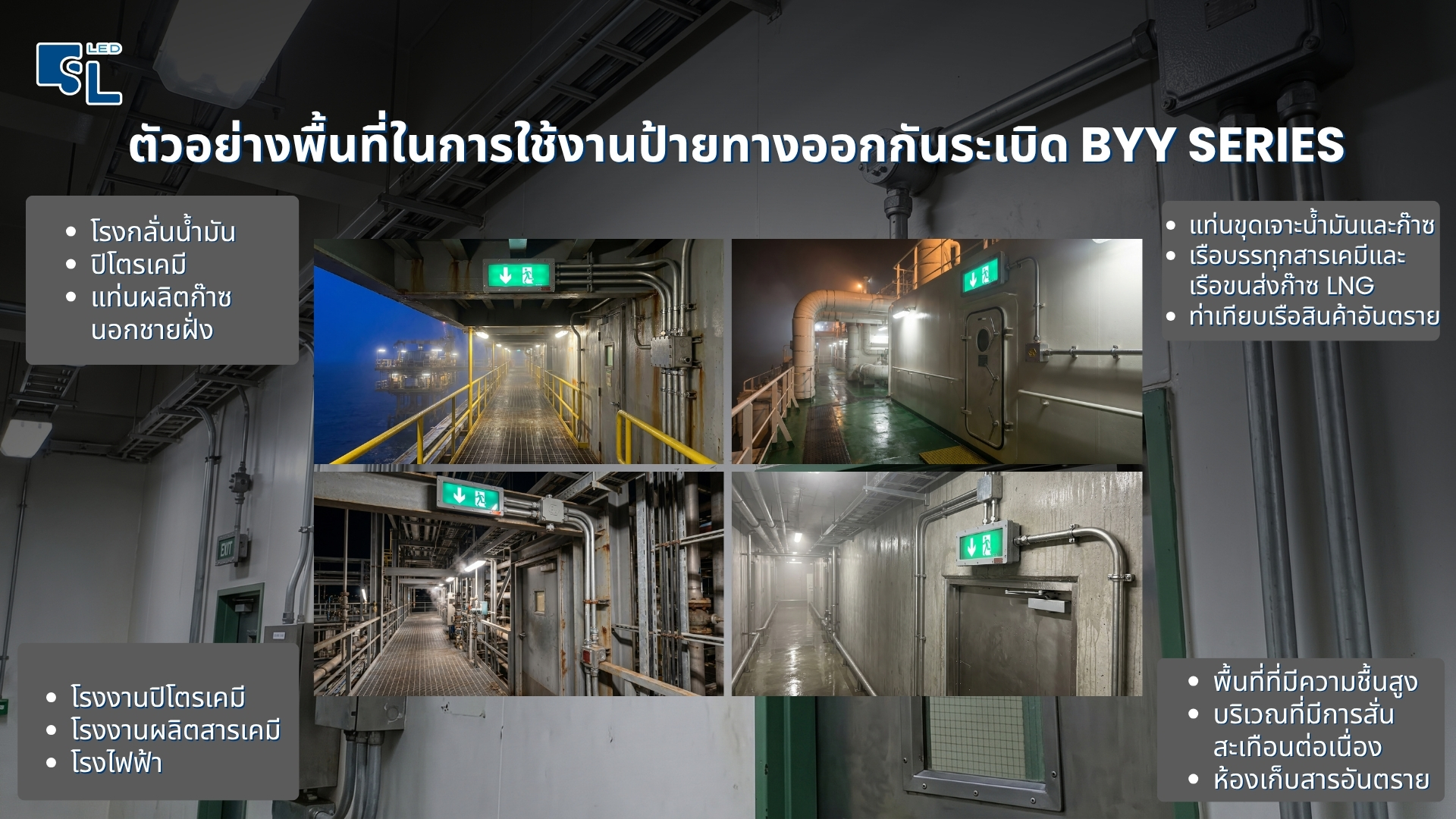 พื้นที่ใช้งานป้ายทางออกกันระเบิด BYY Series โรงกลั่นน้ำมัน ปิโตรเคมี แท่นขุดเจาะ