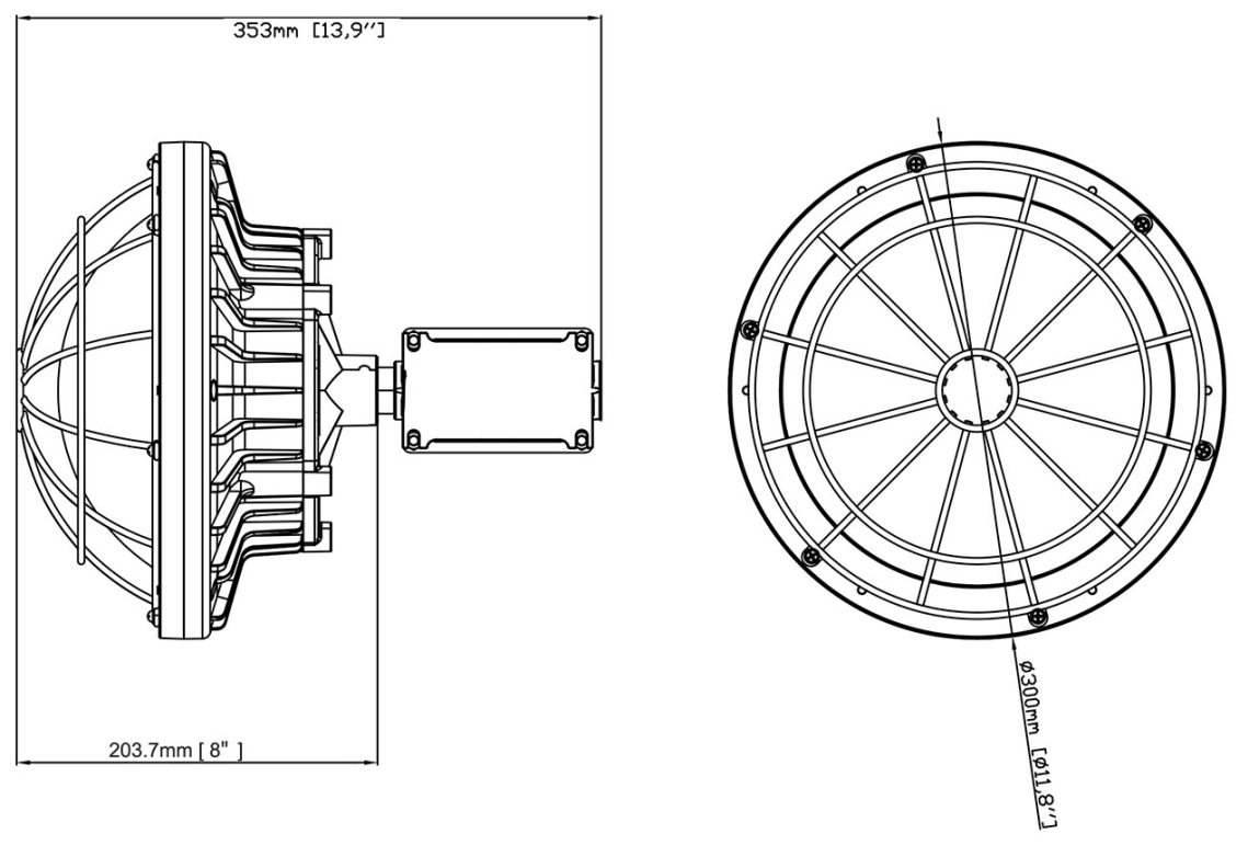 ขนาดของสินค้าโคมไฟกันระเบิด LED รุ่น GB-02 Series (LED Explosion Proof GB-02 Series) (Dimension)