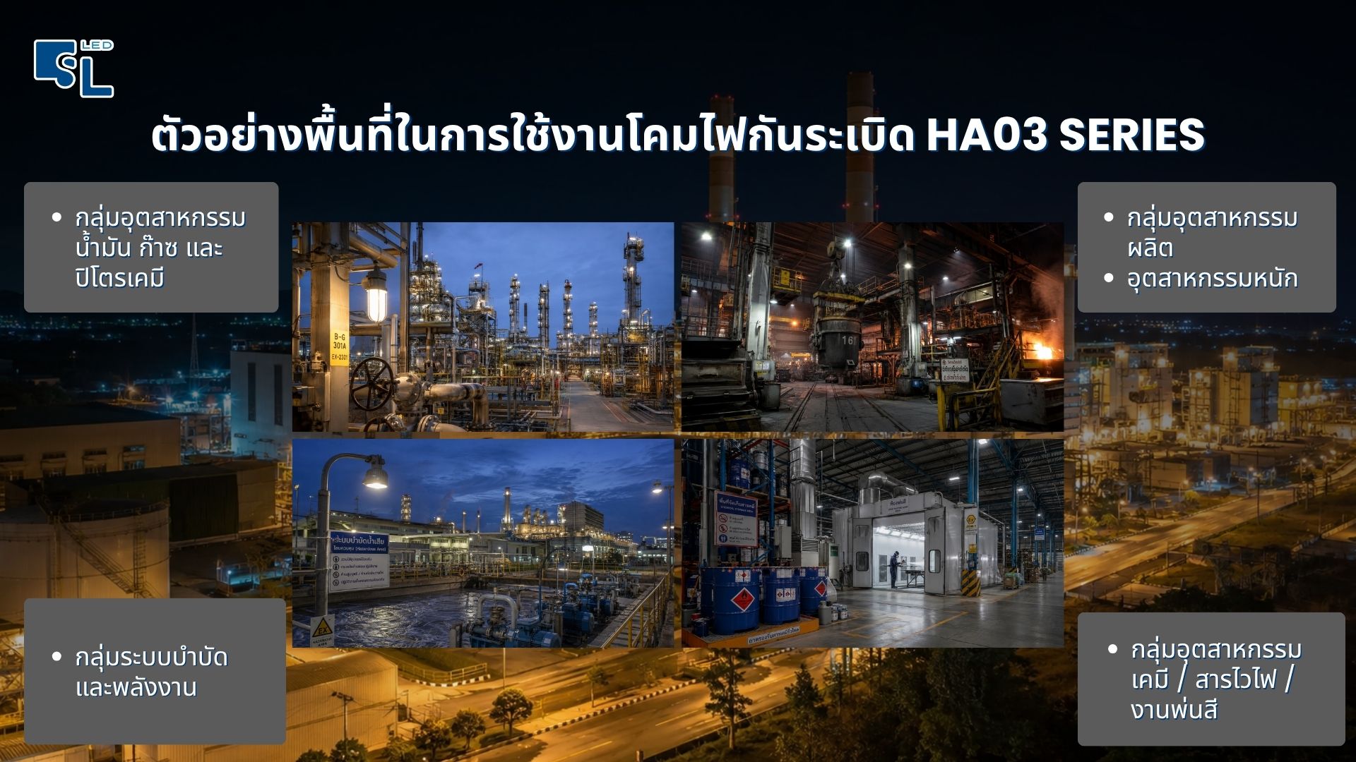 ติดตั้งโคมไฟกันระเบิด LED High Bay HA03 Series ในโรงงานอุตสาหกรรมและท่าเรือ Zone 1 Zone 2 โดย SacredLight