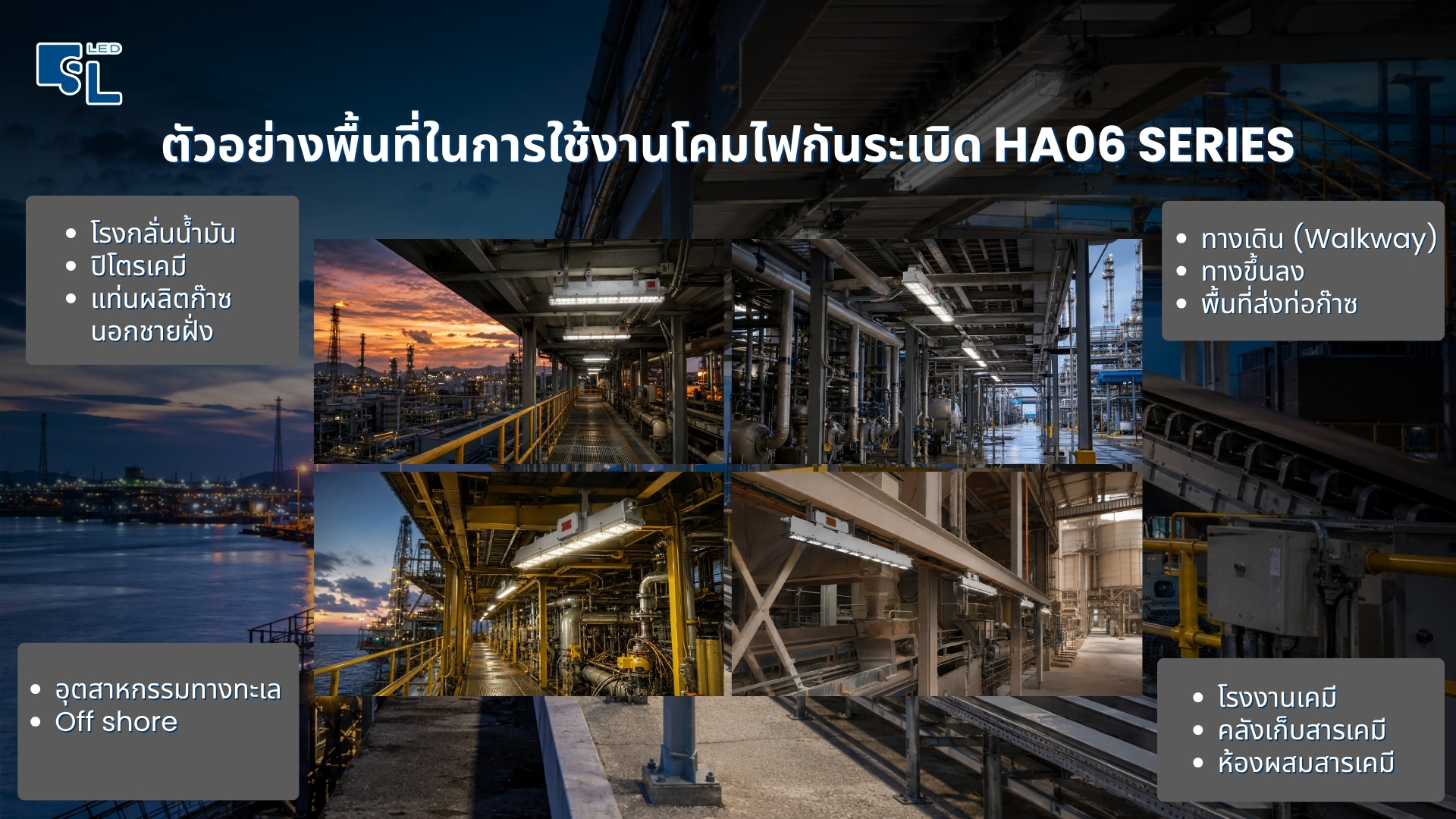 ติดตั้งโคมไฟกันระเบิดแบบยาว HA06 Series ในโรงกลั่นน้ำมัน แท่นผลิตก๊าซ Offshore และโรงงานเคมี โดย SacredLight