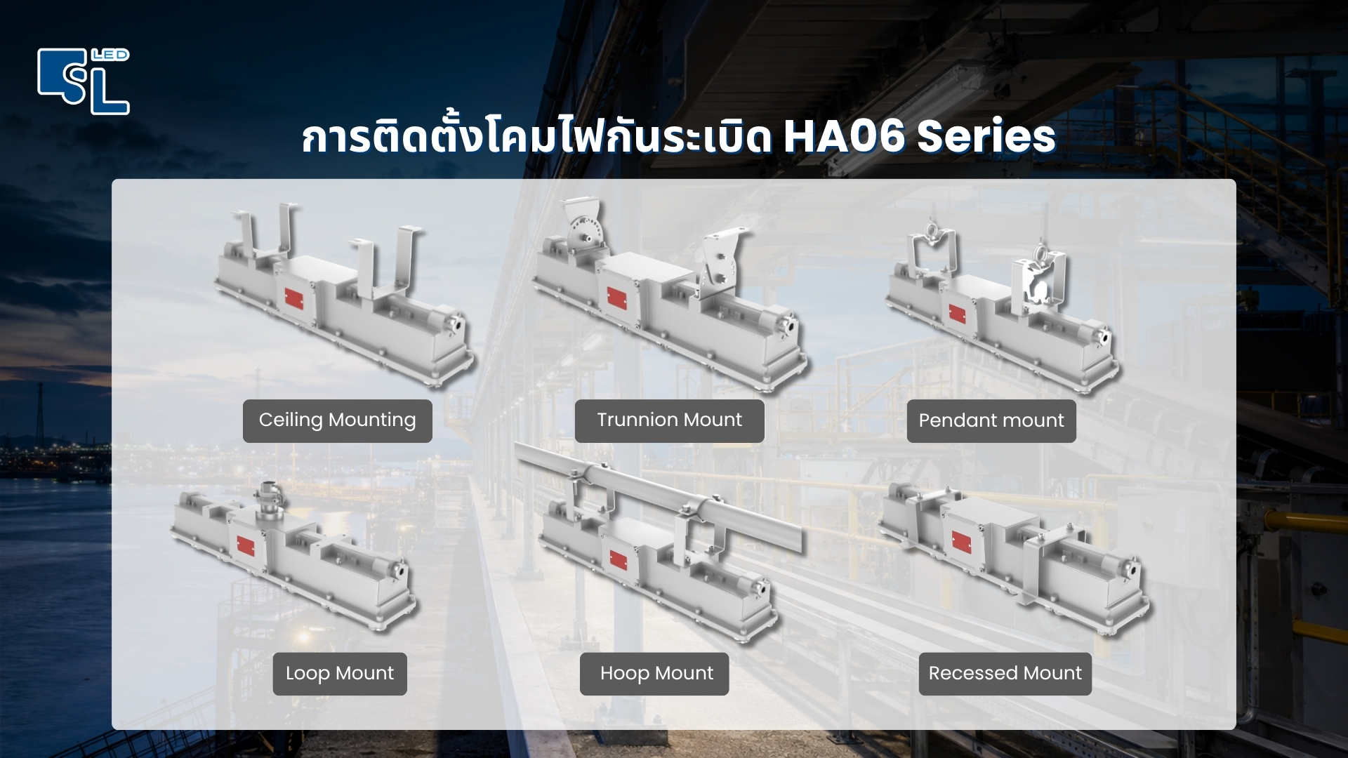 การติดตั้ง 6 รูปแบบ Ceiling Trunnion Pendant Loop Hoop Recessed โคมไฟกันระเบิด HA06 Series