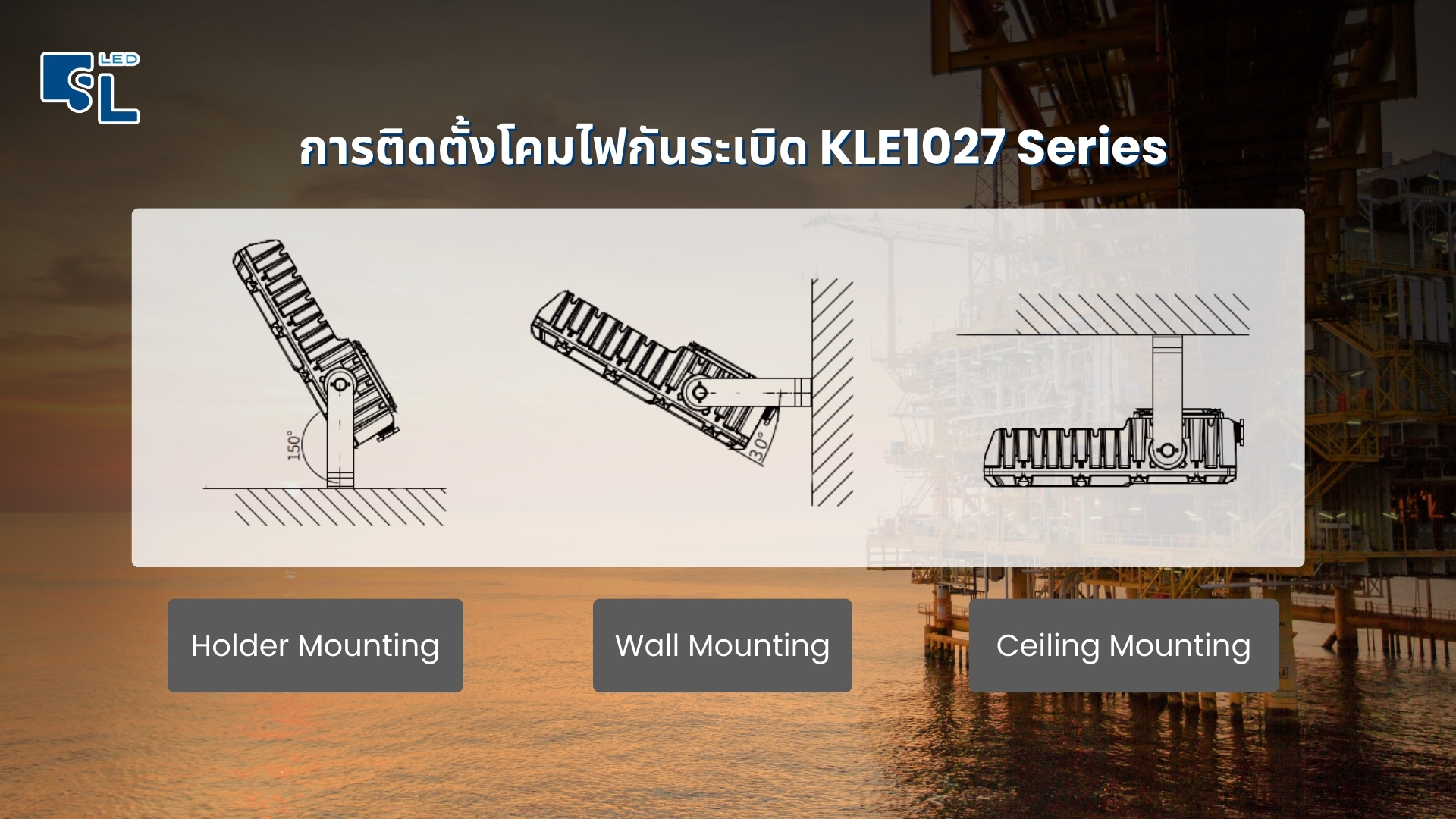 ภาพรูปแบบการติดตั้งโคมไฟกันระเบิด KLE1027 Series