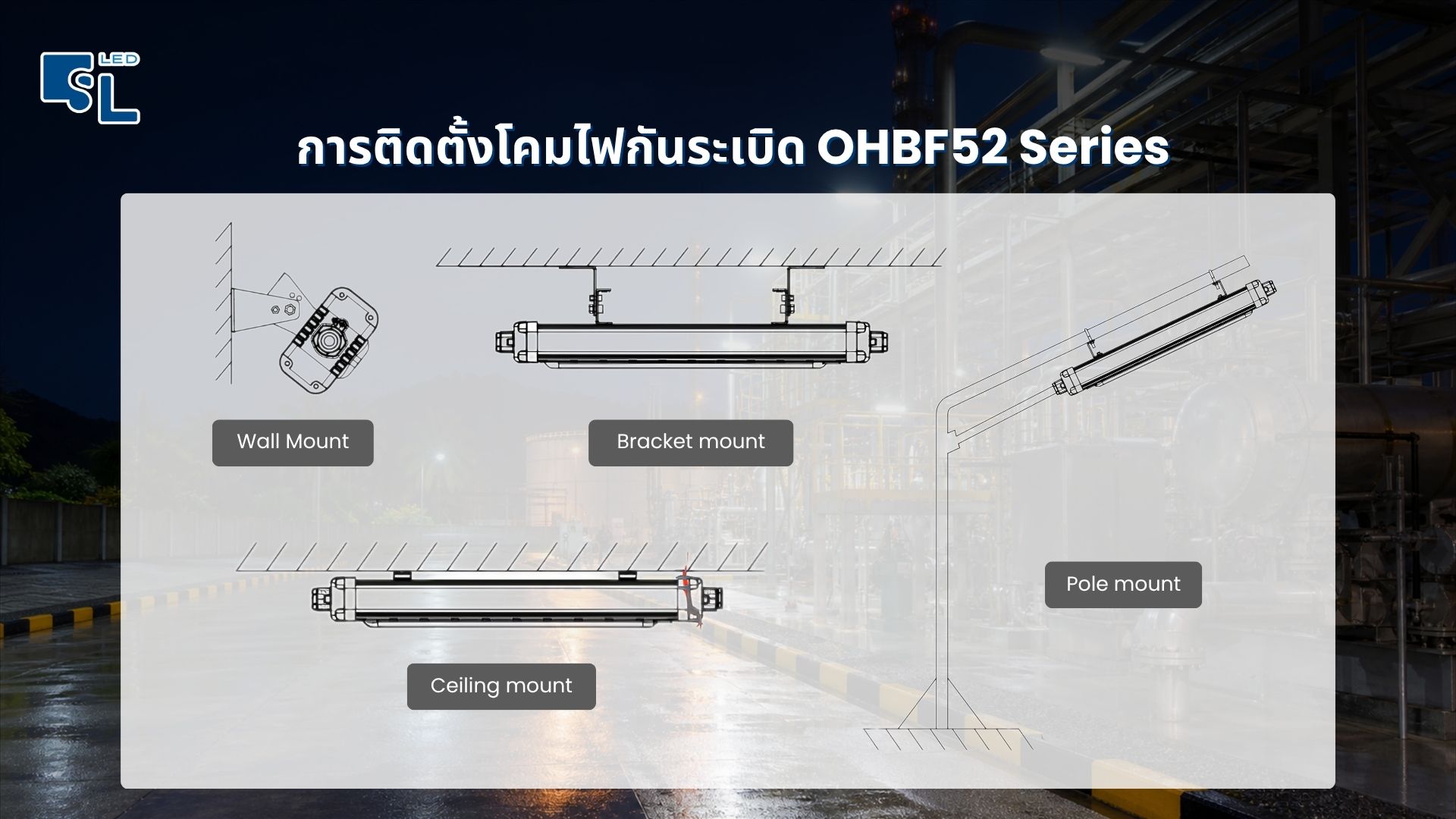 การติดตั้ง Wall Bracket Ceiling Pole โคมไฟกันระเบิด OHBF52 Series