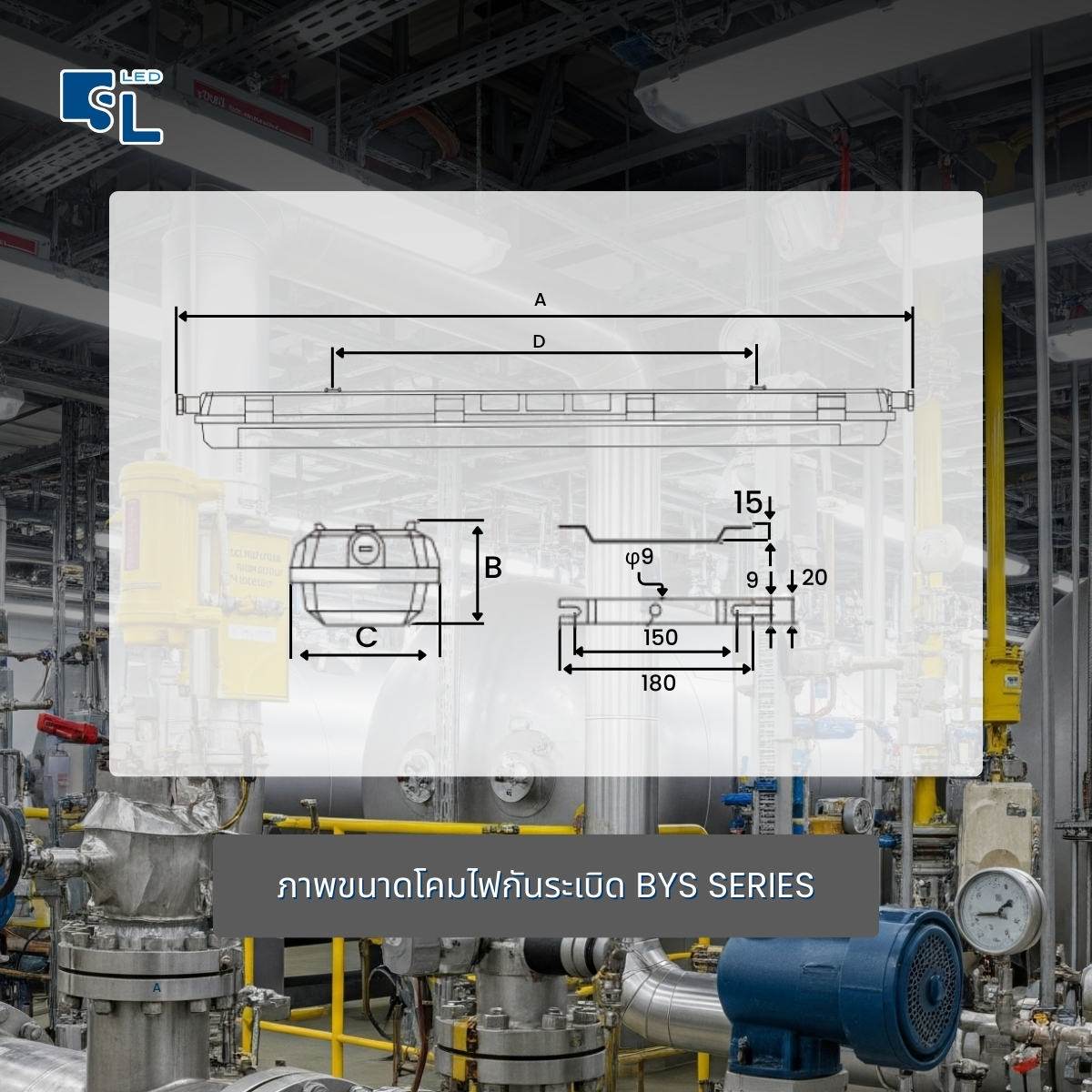 ภาพขนาดdimensionโคมไฟกันระเบิด BYS Series