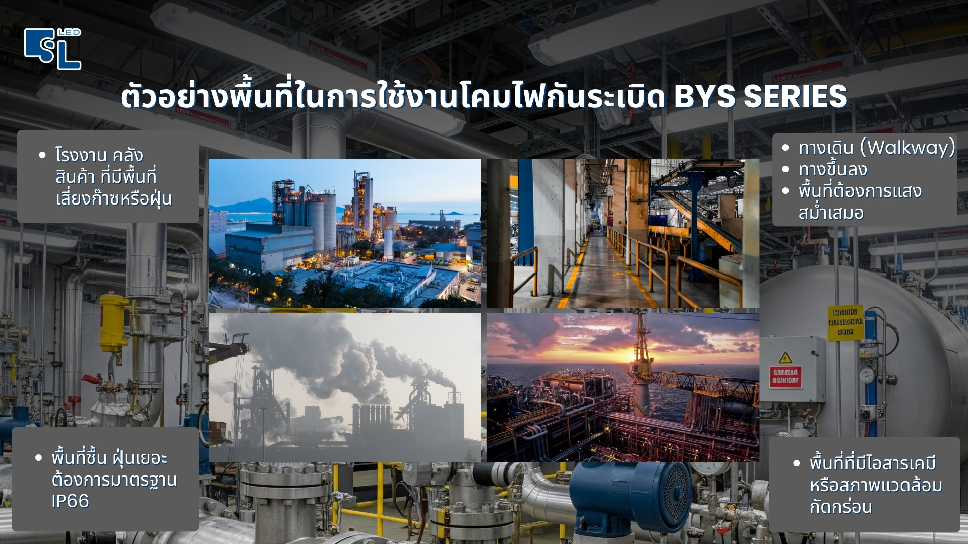 ติดตั้งโคมไฟกันระเบิดแบบยาว ในโรงงาน/คลังสินค้า