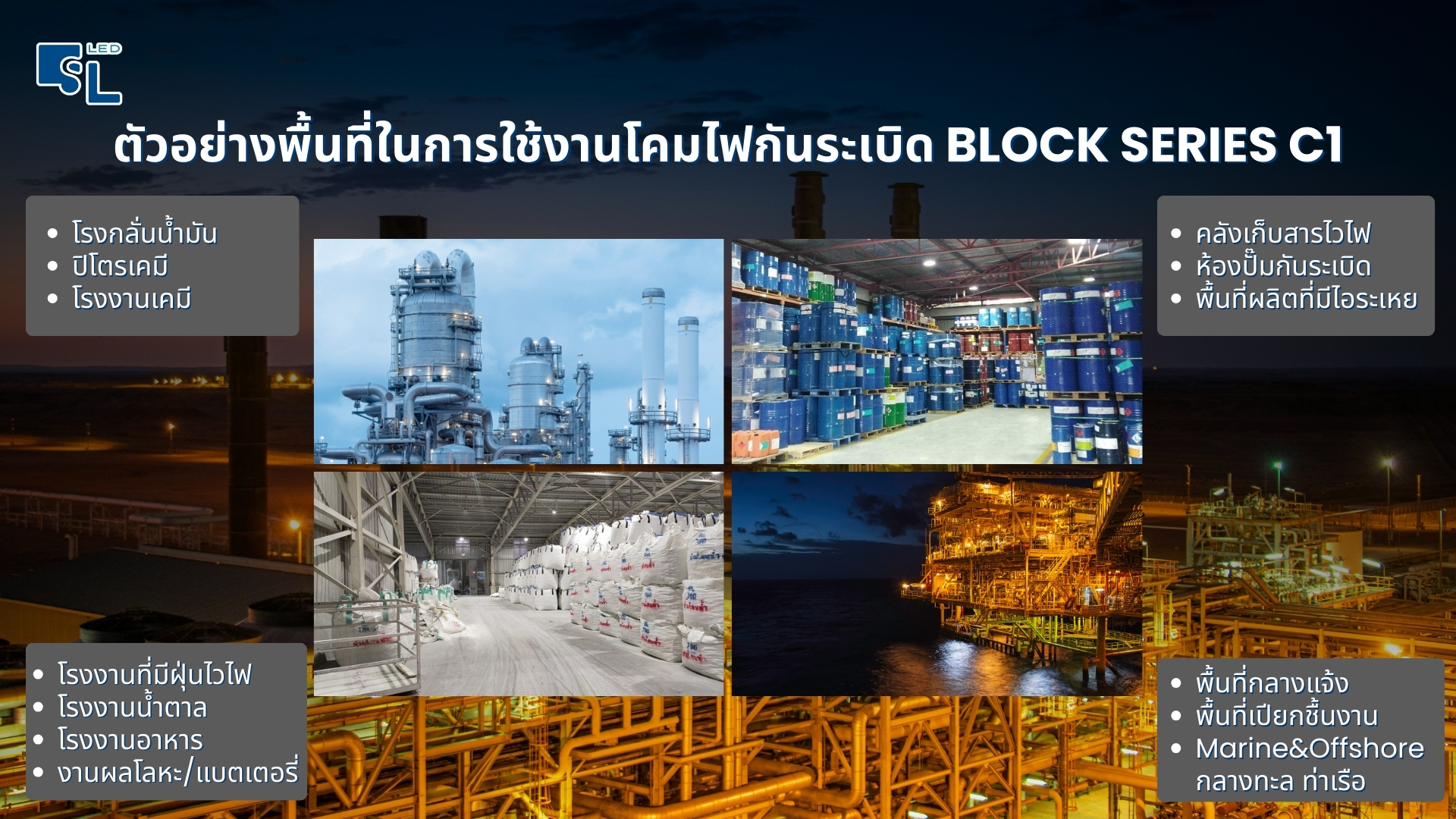 ติดตั้งโคมไฟกันระเบิดในพื้นที่อันตราย