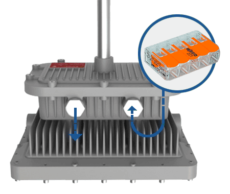 ติดตั้งง่าย  โคมกันระเบิด LED (LED EXPLOSION PROOF) รุ่น SL-FEL-C series มีช่องเสียบสายไฟฟ้าในตัว NPT 3/4 และขั้วต่อก้าน WAGO 221 สำหรับการเดินสายง่ายขึ้น(UL / CSA 20-10AWG)