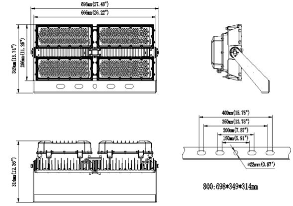 โคมไฟฟลัดไลท์ โคมไฟสปอร์ตไลท์ LED รุ่น MASTERPRO-X2 Series 800W