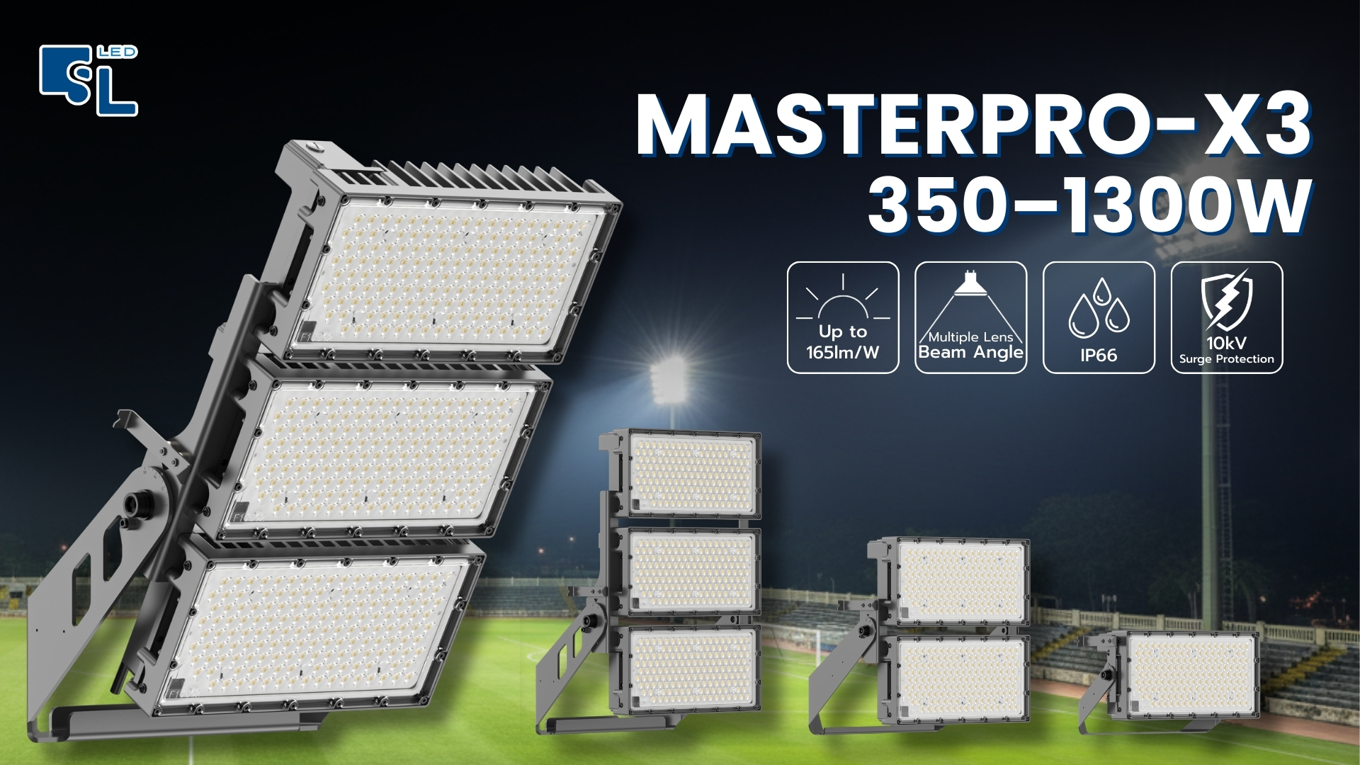 MASTERPRO-X3 สปอร์ตไลท์สนามฟุตบอลและเสาไฮแมส