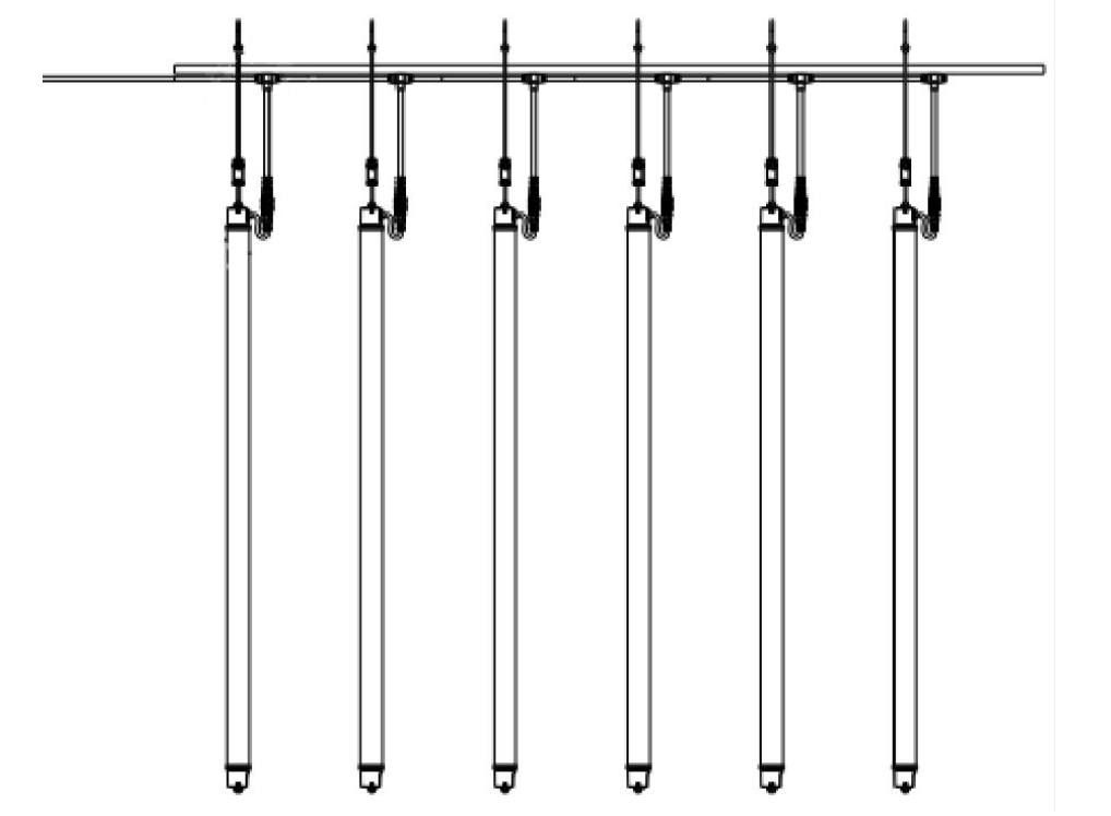 ตัวอย่างการติดตั้งแบบ 6 ชุด  ระยะห่างต่อหลอด 35cm. รวมความยาวทั้งหมด 3.75m.