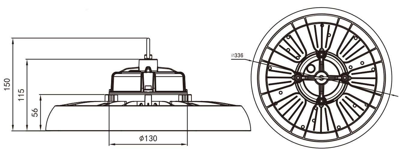 ขนาดของสินค้าโคมไฮเบย์ LED (LED HIGH BAY) รุ่น E11 Series