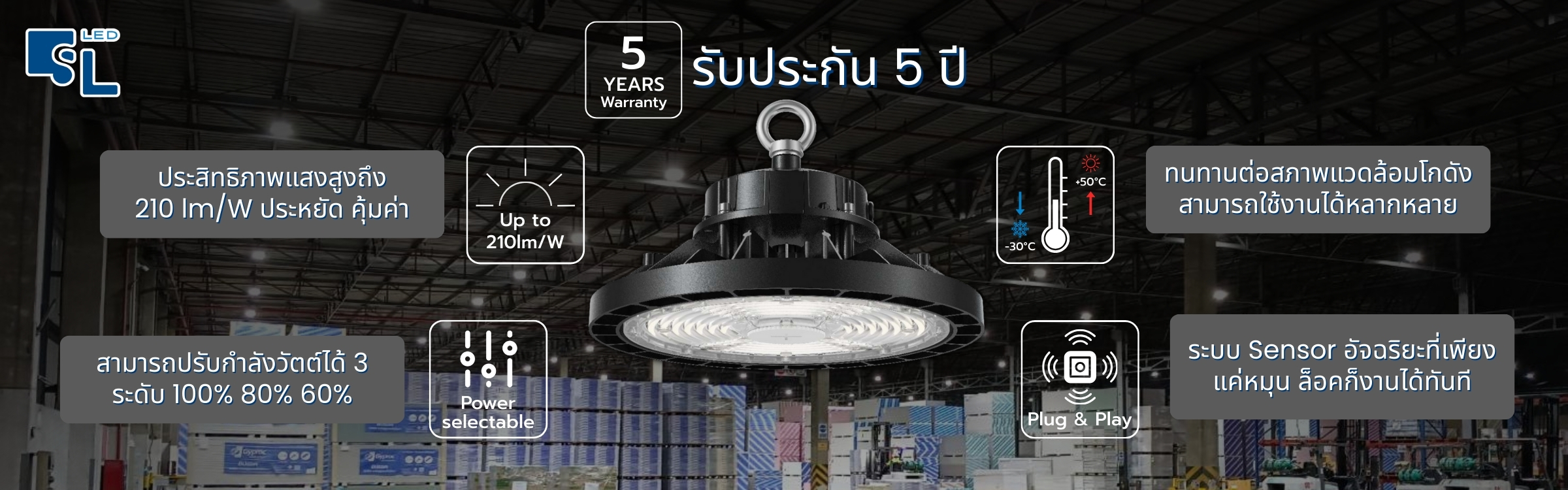 สวิตช์ปรับวัตต์ Power Selectable โคมไฟไฮเบย์ E12