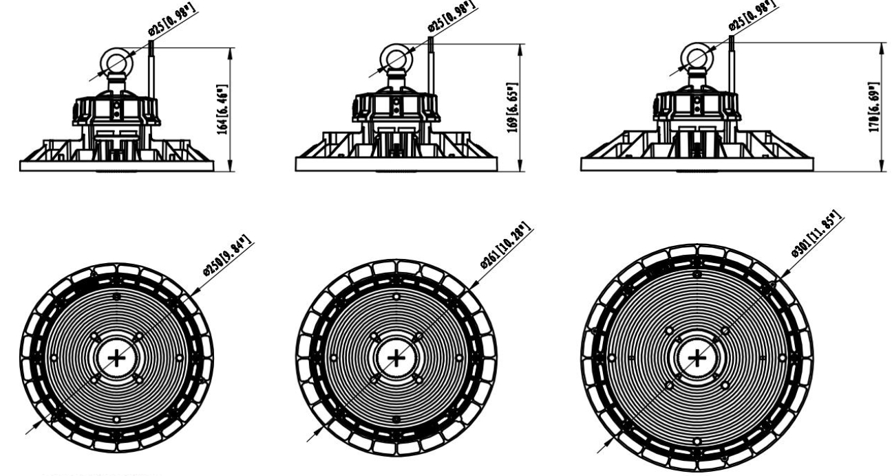 ขนาดของสินค้าโคมไฟไฮเบย์ LED (LED HIGH BAY) รุ่น E12 Series (Dimensions)