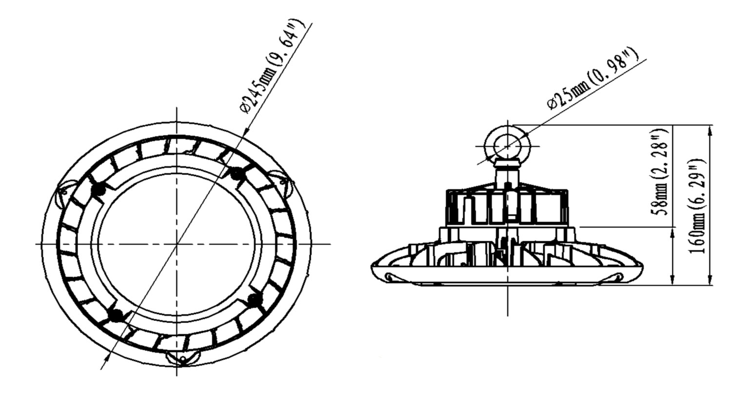 ขนาดของสินค้าโคมไฟไฮเบย์ LED (LED HIGH BAY) รุ่น E13 Series (Dimensions)