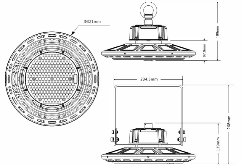 ภาพขนาดโคมไฟไฮเบย์ LED E3 Series