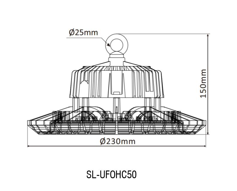 ขนาดของโคมไฮเบย์ LED (LED HIGH BAY) รุ่น HC Series 50W