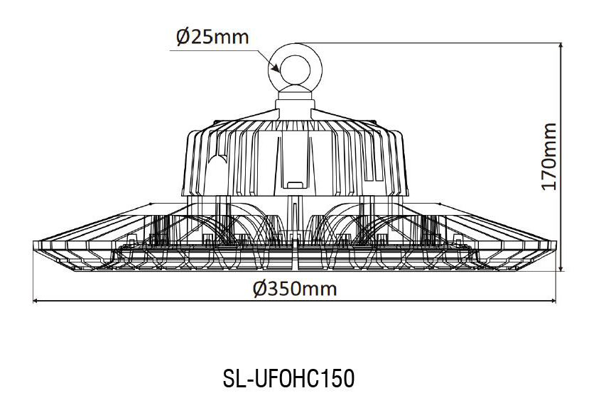 ขนาดของโคมไฮเบย์ LED (LED HIGH BAY) รุ่น HC Series 150W