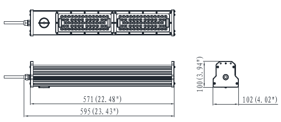 ขนาดของโคมไฟไฮเบย์แบบยาว LHB-2 Series 100W