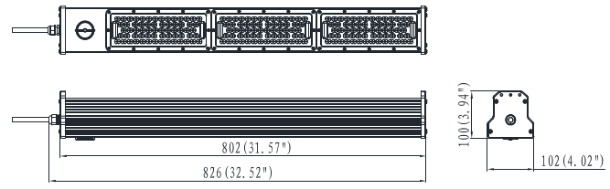 ขนาดของโคมไฟไฮเบย์แบบยาว LHB-2 Series 150W