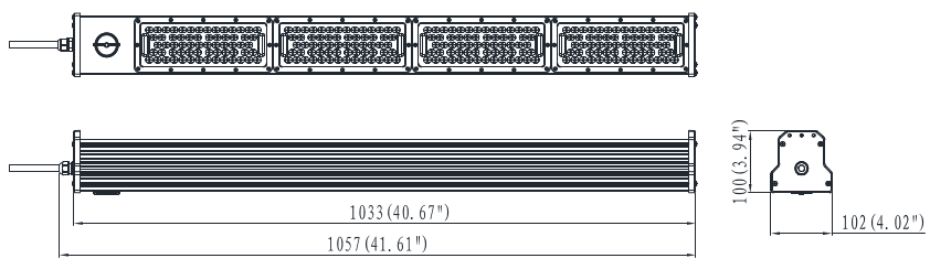ขนาดของโคมไฟไฮเบย์แบบยาว LHB-2 Series 200W