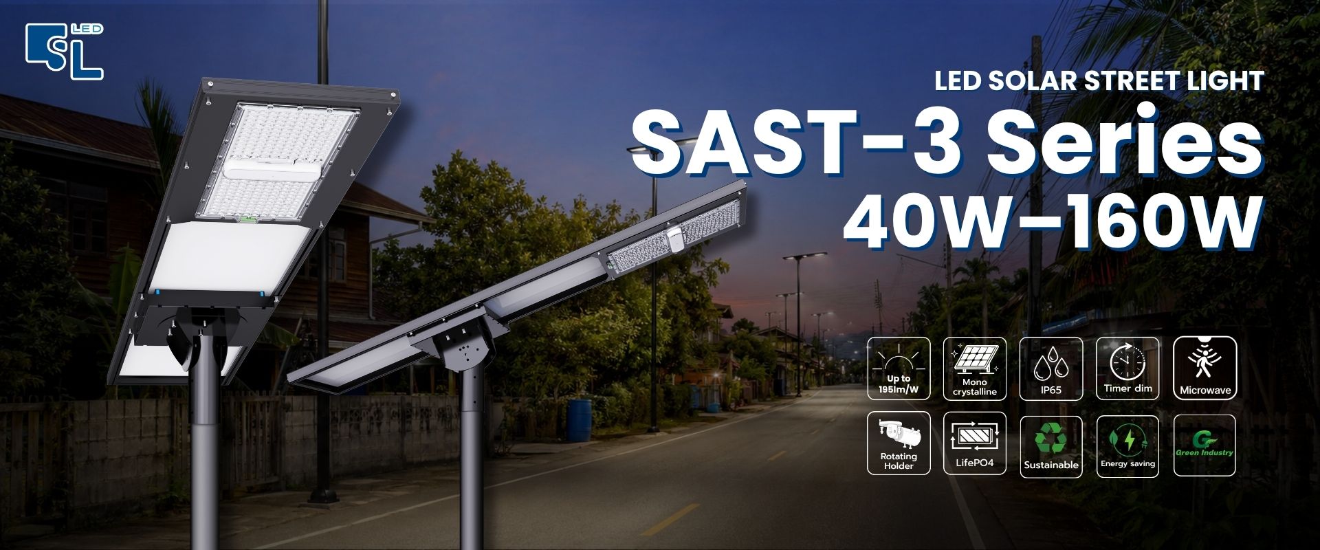 โคมไฟถนนโซล่าเซลล์ SAST-3 Series All-in-One 35-100W สำหรับถนน โรงงาน ลานจอดรถ โดย SacredLight