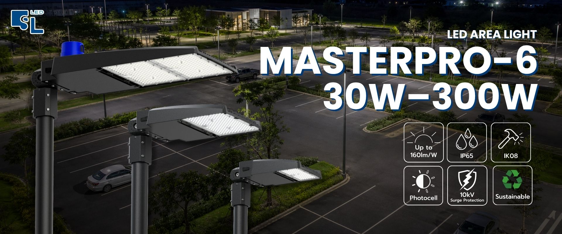 โคมไฟถนน LED MASTERPRO-6 Series Street Light 30W ถึง 300W ดีไซน์แผงคู่ โดย SacredLight