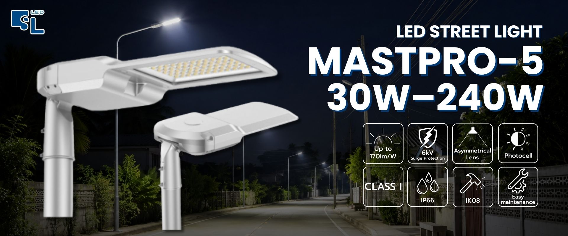 โคมไฟถนน LED MASTERPRO-5 Series Street Light 30W ถึง 240W ชิป Lumileds โดย SacredLight
