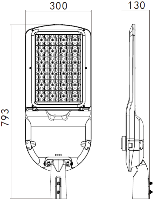 ขนาดโคมไฟถนน LED MASTERPRO-5 Series 300W