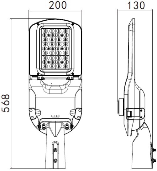 ขนาดโคมไฟถนน LED MASTERPRO-5 Series 30W-60W